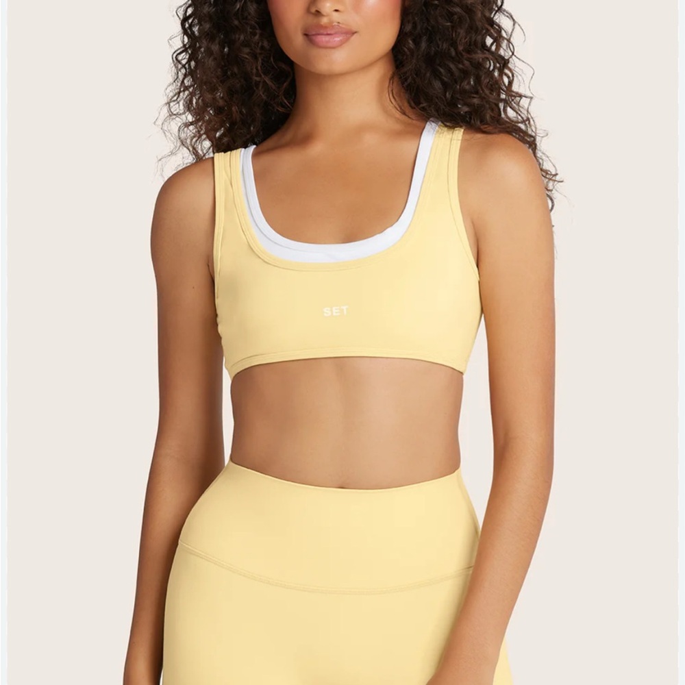 SET Active Butter Yellow Sports Bra & Biker Shorts